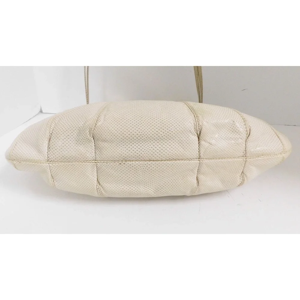 Judith Leiber Large Beige Karung Leather‎ Pink Quartz Cameo Clutch Shoulder Bag